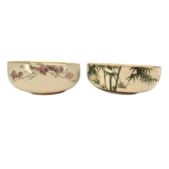Vintage Japanese Hand-Painted Ceramic Bowls With Floral Landscape Designs je189 - Picture 7 of 16